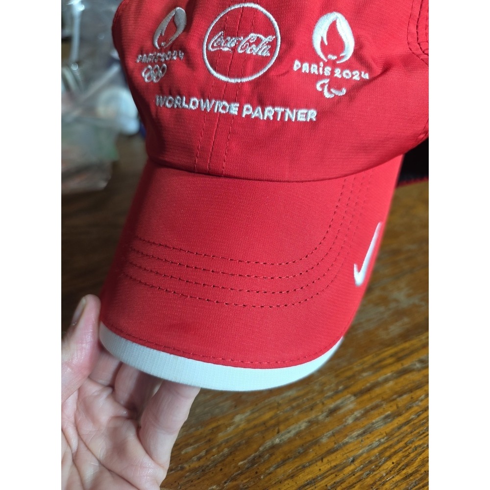 NIKE Swoosh Heritage86 2024 Olympic‎ Paris Coca Cola  Sponsor Adjustable Red Hat - Picture 2 of 11